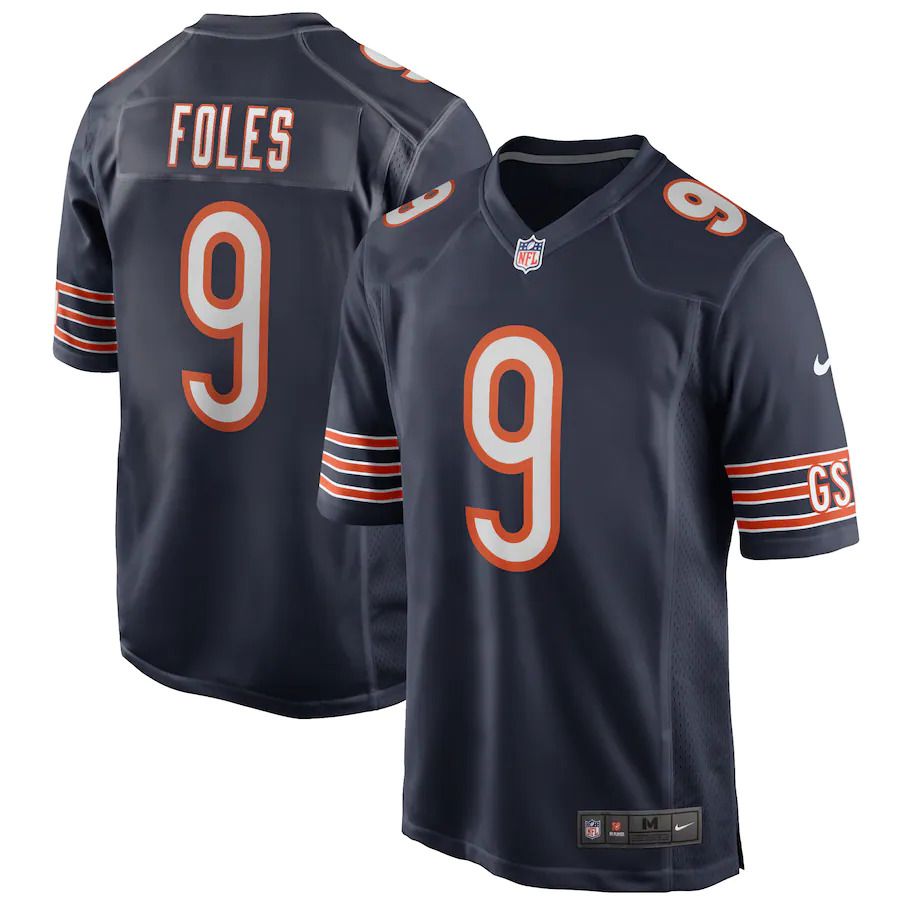 Men Chicago Bears #9 Nick Foles Nike Navy Game NFL Jersey
